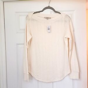 Loft, women's large long sleeve knit shirt, cream